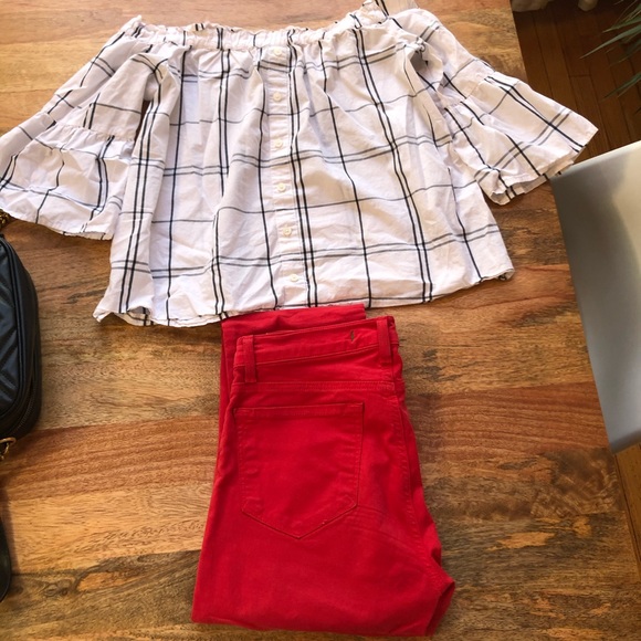 Abercrombie & Fitch off the shoulder poplin top - Picture 1 of 4